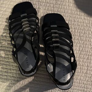 Karen Scott Black Strappy Sandals with Silver Accents. NEW